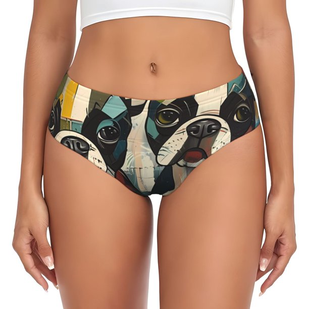 Balery Colorful Bulldog Duo Ropa Interior de Algodón para Mujer con Dibujo – Braguitas Cómodas y Elásticas, Estilo Clásico-3X-Large