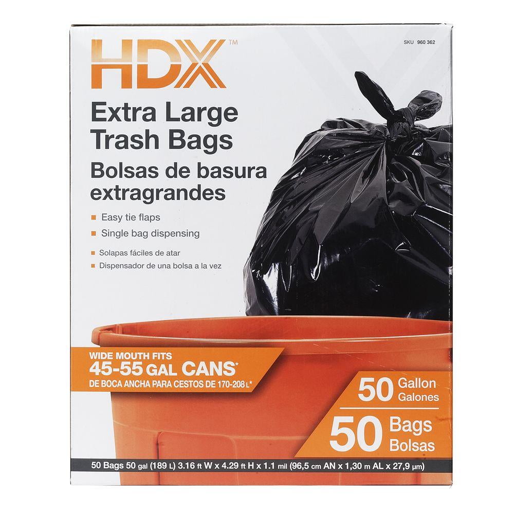 HDX 50 Gal. Extra Large Black Trash Garbage Bags 50Count Draw & Tie