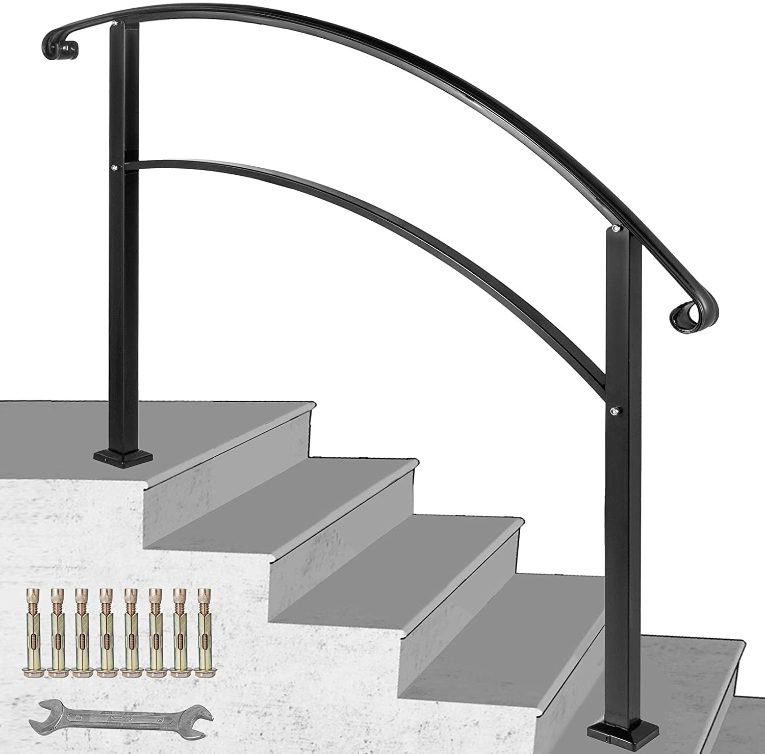 VEVOR 5-Step Handrail Fits 1 or 5 Steps Stair Rail Handrail with ...