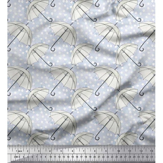 Soimoi Satin Silk Fabric Dot & Umbrella Fashion Print Fabric by the Yard 42 Inch Wide