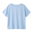 thumbnail image 7 of VBVC Women's Linen Blend Short Sleeve Shirt , Casual Crew Neck Blouse For Women, Ladies' Lightweight Loose Fit Tunic Top,Light Blue,S-2XL, 7 of 7