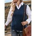 thumbnail image 4 of Oversized Sweater Vest for Women V Neck Sleeveless Solid Color Loose Pullover Sweater Dark Blue L, 4 of 9