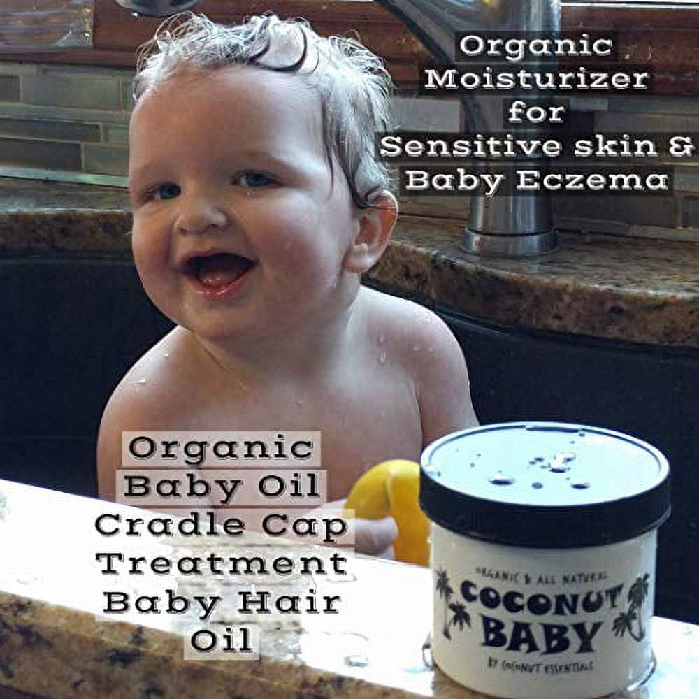 COCONUT BABY Hair Skin oil - Organic Moisturizer - Cradle Cap Treatment, Eczema & Psoriasis Relief, Massage, Sensitive Skin, Diaper Rash, Stretch Marks, with Sunflower & Grape Seed oils