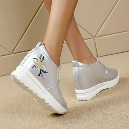 

Cathalem Fashion Women s Slipon Casual Heel Wedges Leisure Breathable Shoes Outdoor Women s casual shoes Sandals for Women Casual Silver 7.5
