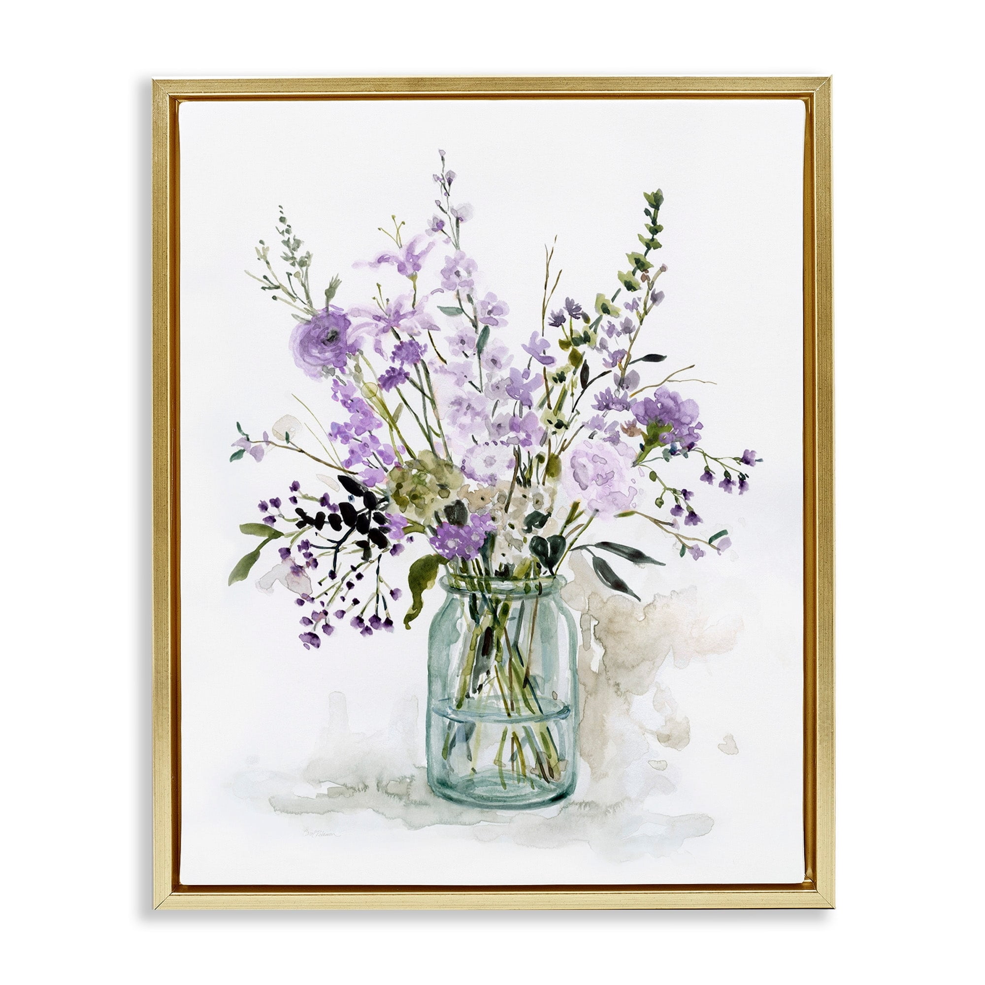 Stupell Industries Mixed Purple Botanicals Traditional Flower Arrangement Painting Graphic Art Metallic Gold Floating Framed Canvas Print Wall Art, Design by Carol Robinson