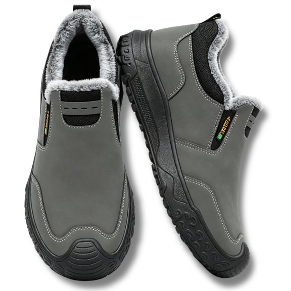 Knivor Winter Cozy Slip On Boots for Men Corduroy Fleece Lined Casual Shoes Warm Closed Toe Walking Winter Boots Non Slip for Everyday Wear