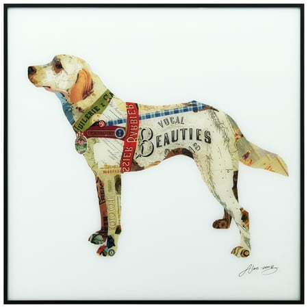 Empire Art Direct Yellow Lab on Reverse Printed Art Glass and Anodized Aluminum Black Frame Wall Art, 24