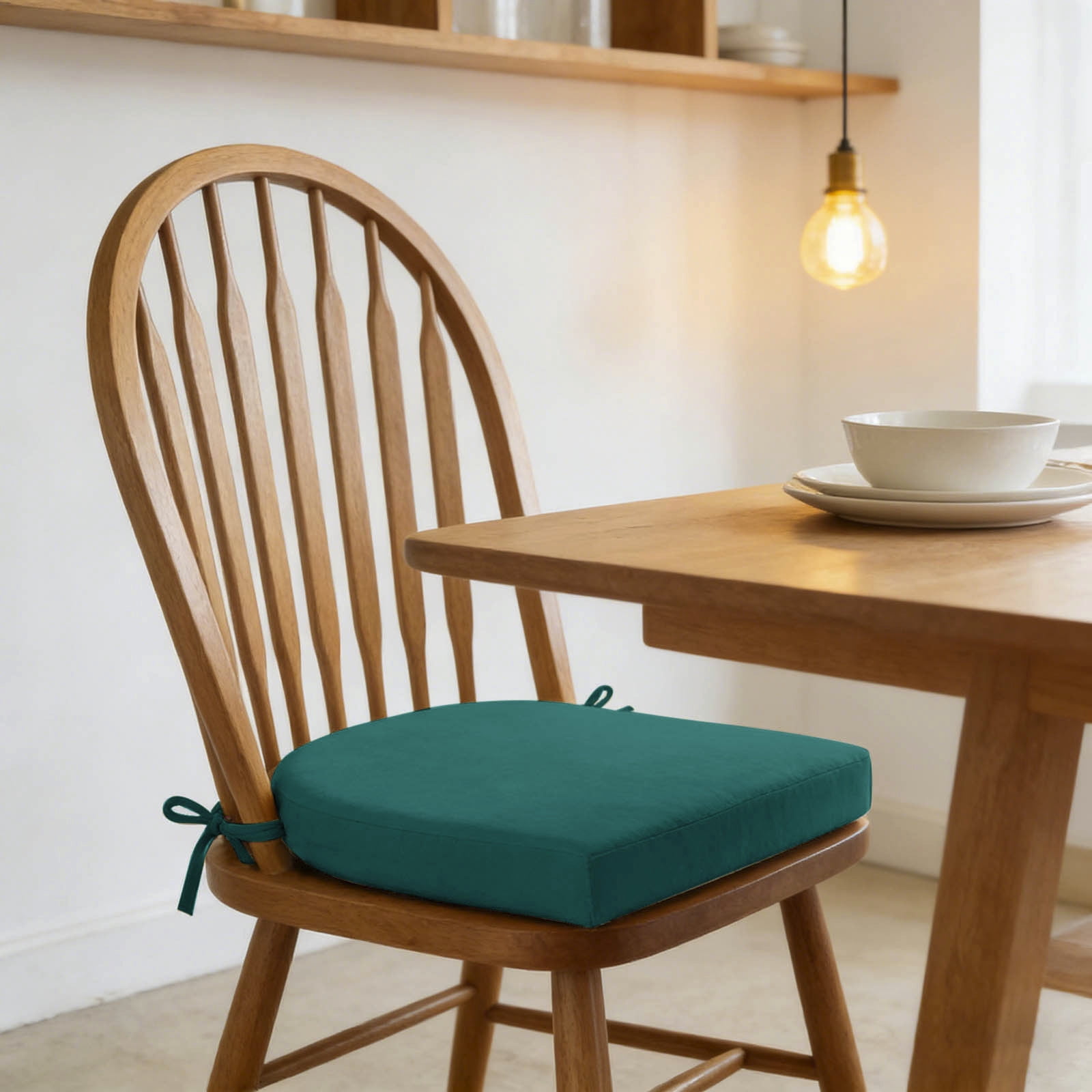 Indoor Outdoor Chair Cushion - 16.9 x 15.7 Inch Thick Seat Pad with Adjustable Ties for Dining Chairs, Patio Furniture, and Garden Chairs - Foam Comfort Seat Cushion for Home and Garden (Dark Green)