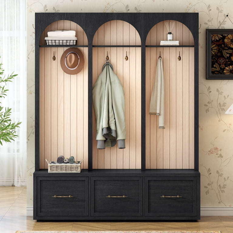 Euroco Farmhouse Wooden Style Hall Tree with Arched Design