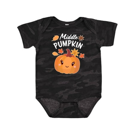 

Inktastic Middle Pumpkin with Fall Leaves Gift Baby Boy or Baby Girl Bodysuit
