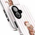 thumbnail image 2 of Adorable Curious Monkey Phone Case, Monkey Hugging Cat Pink Stripe Design for iPhone 17 16 15 14 13 12 11 Pro Max Mini, 2 of 6
