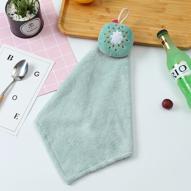Coral Velvet Fruit Hand Towel Cartoon Cute Creative Kitchen Hand Towel Household Absorbent Hanging Type,Green 2PCS