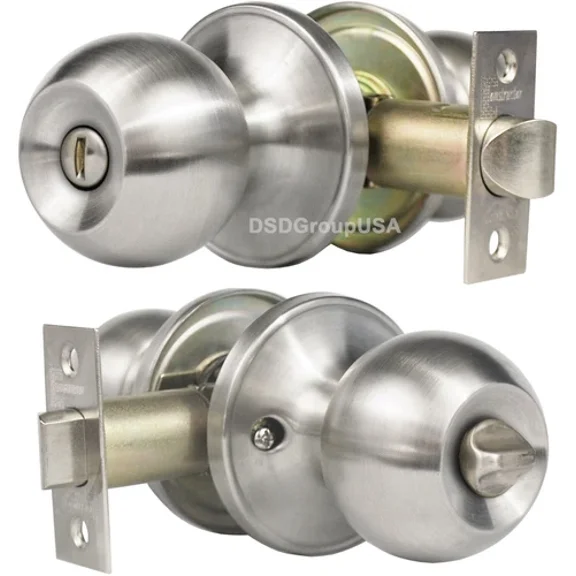 Constructor Privacy No Key Door Knob Handle Lock Bed / Bath Satin Nickel