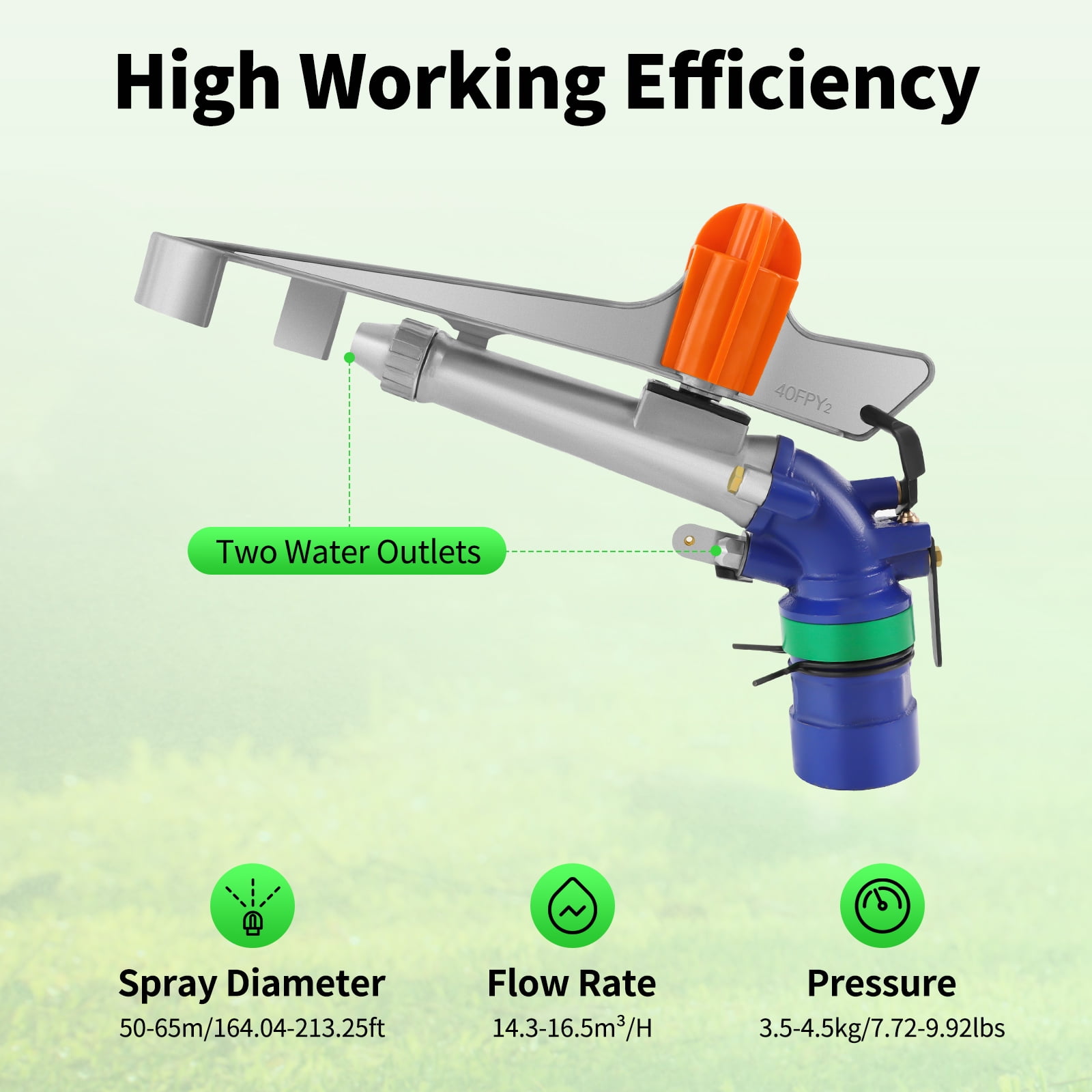 2.6in Large Area Irrigation Sprinkler Spray Gun Farm Lawn Water Sprinkler, Agriculture Irrigation Watering Sprinkler,36°-360°Large-Area Irrigation Spray Gun Garden Farm Watering Sprinkler