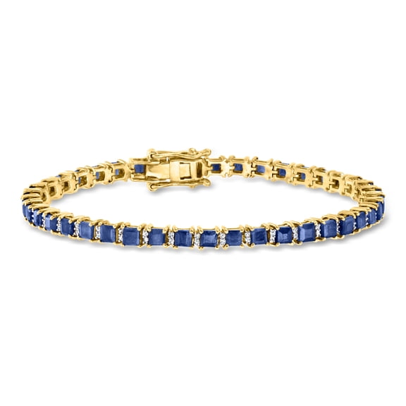 Ross-Simons 10.00 ct. t.w. Sapphire and .48 ct. t.w. Diamond Tennis Bracelet in 18kt Gold Over Sterling, Women's, Adult