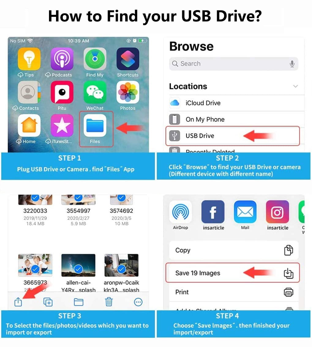Apple Lightning to USB Camera Adapter with Charging Port for iPhone/iPad to Connect USB Flash Drive, SSD Hard Drive, Card Reader, Keyboard, Mouse, Hubs, MIDI, Plug & Play