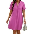 thumbnail image 5 of tasrioml Women A-Line Dress V-Neck Lapel Short Sleeve Solid Color Summer Dress Loose Fit Lightweight Casual Dress, 5 of 8