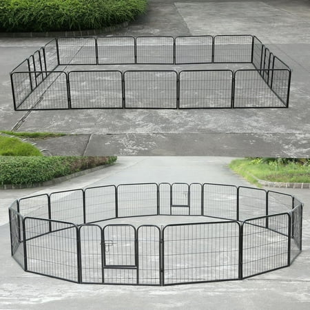Large Black Outdoor Firehouse - 16 Panel Pet Cage Playpen Dog Exercise Fence Large Kennel Yard Outdoor Animal Rabbit Run Cage Steel Playpen Pet Supplies, black