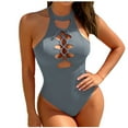 thumbnail image 2 of Viluyesy Women One Piece Swimsuit, Halter Neck Lace-Up Front Cutout High Cut Bathing Suit Gray Size 2XL, 2 of 5
