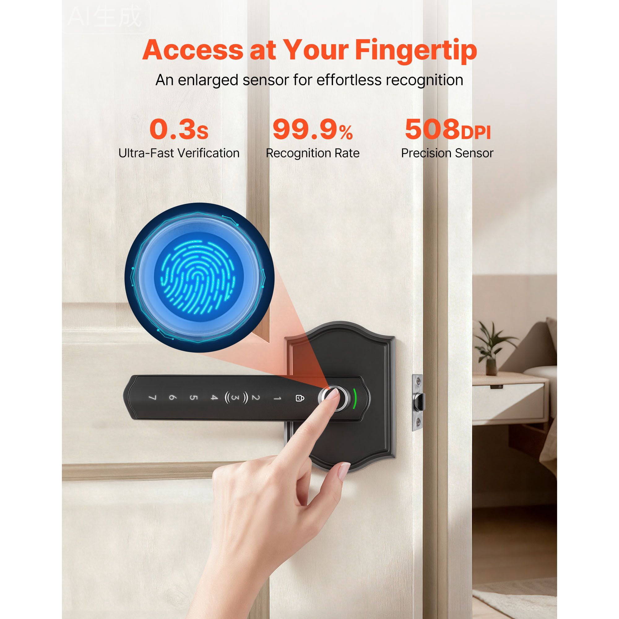 Fingerprint Door Lock Set, Electronic Biometric Knob with Auto-Locking, One-Time Code, Anti-Peeking Password, IP55 Waterproof, Easy Installation for Home and Apartment