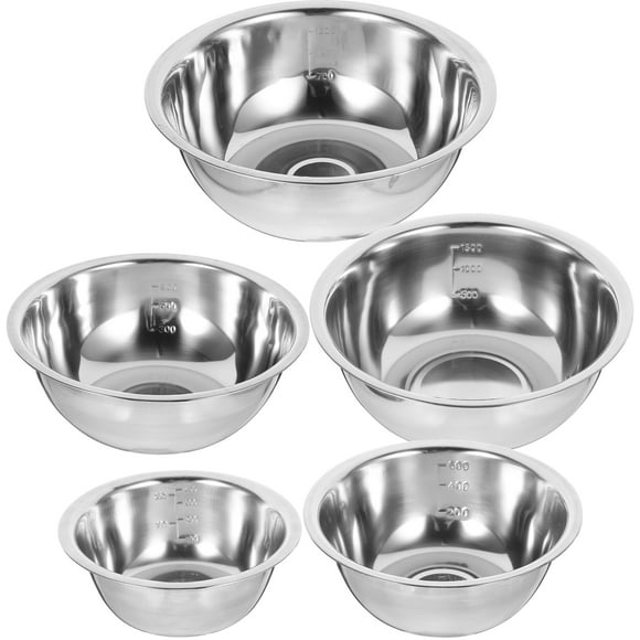 5pcs Stainless Steel Bowls Kitchen Mixing Bowl Food Storage Bowl Salad Bowls with Scale