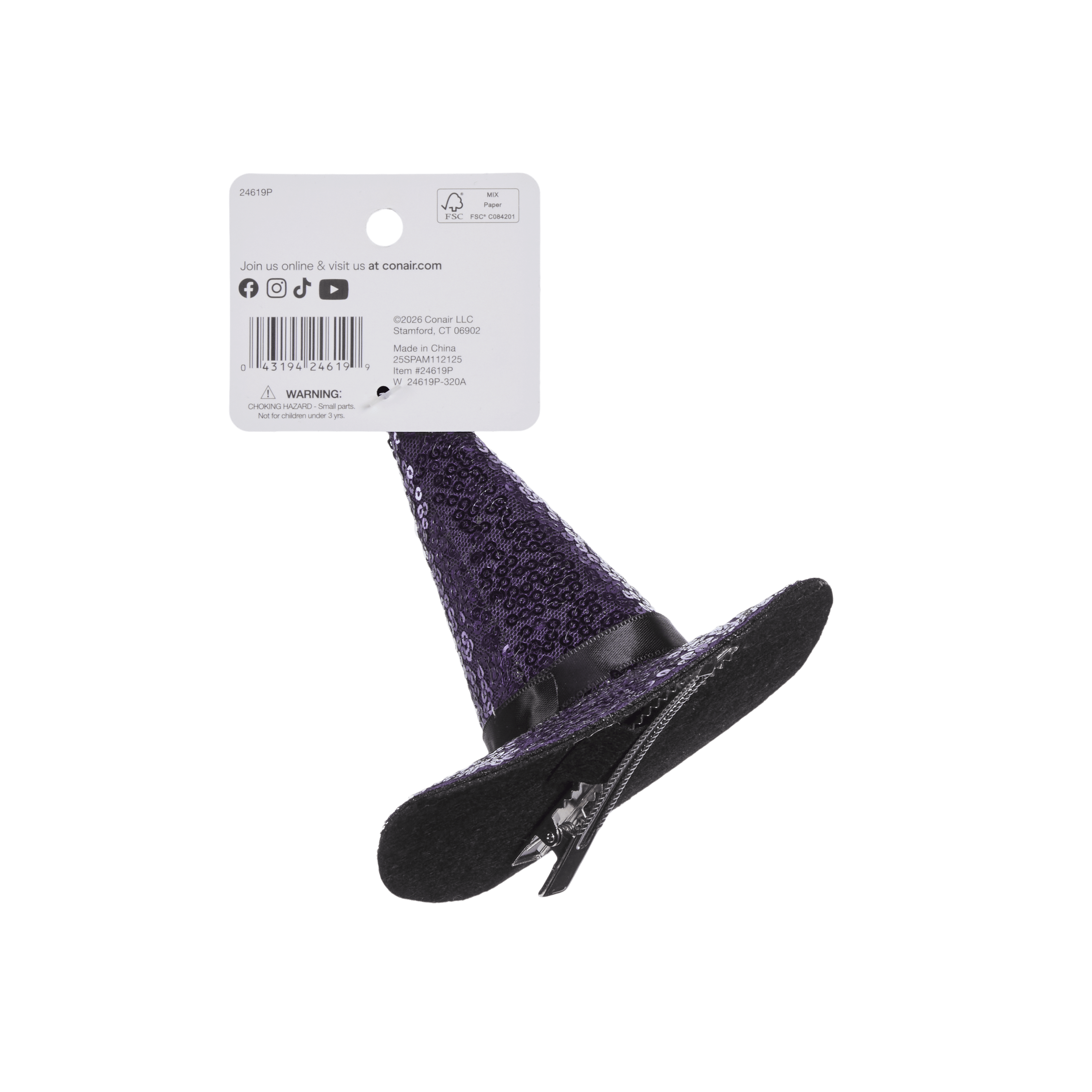 Scunci by Conair Sequined Witch Hat Salon Clip, Purple with Black, 1 Count