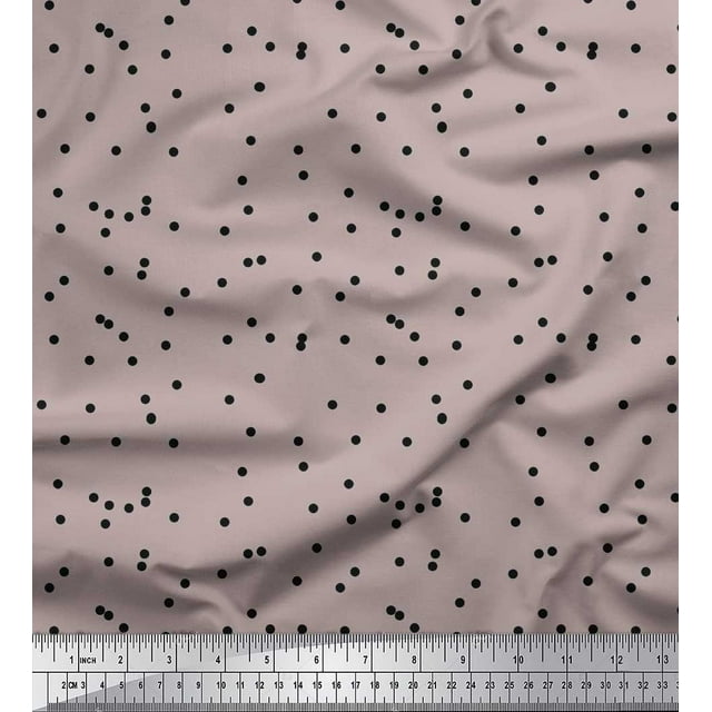 Soimoi Black Rayon Fabric Polka Dots Print Sewing Fabric Yard 42 Inch Wide