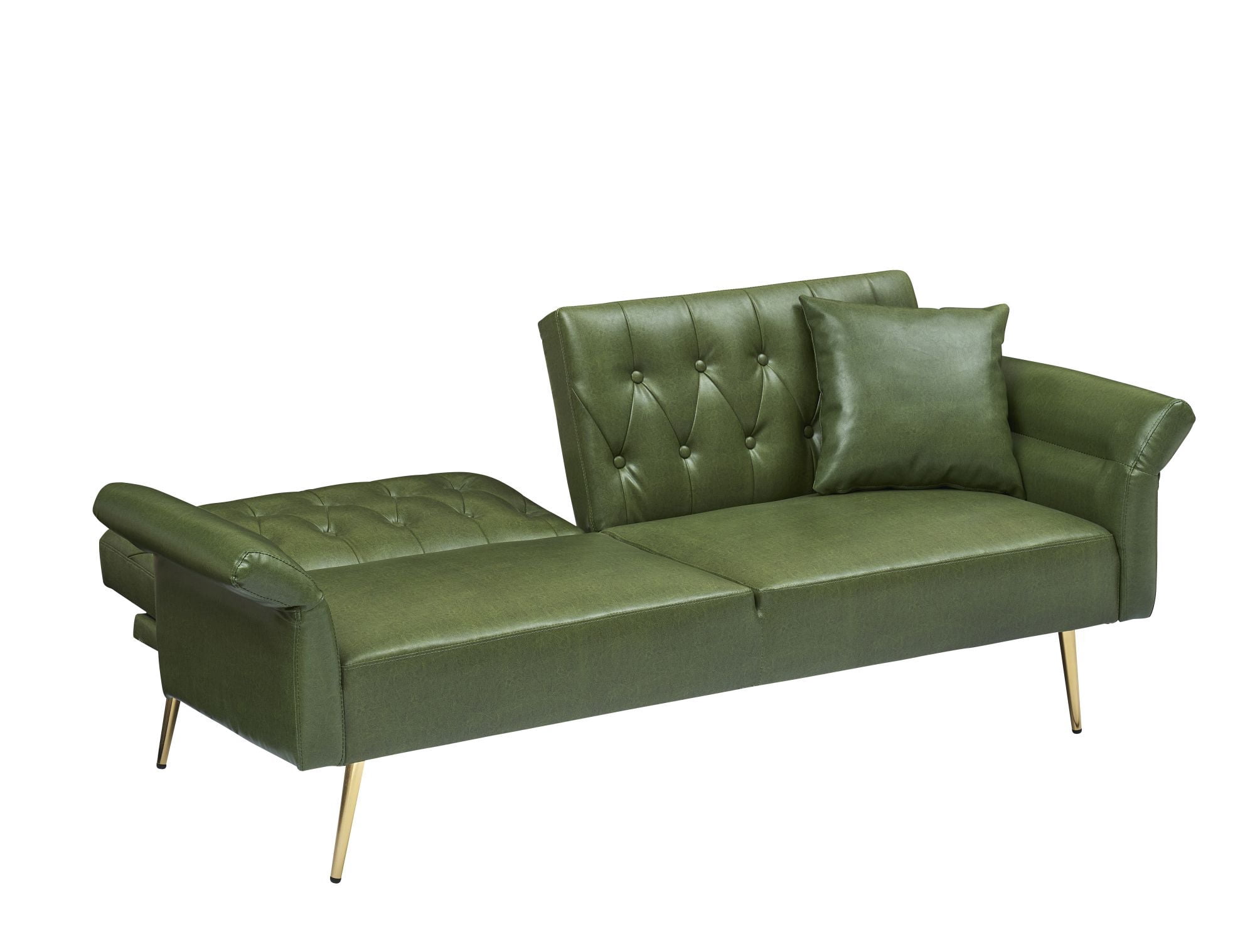 DEALTOPS Convertible Futon Sofa Bed, Faux Leather Loveseat Couch with Adjustable Armrests and backrests, Green