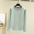 thumbnail image 2 of Womens Long Sleeve T Shirts Tops Autumn Winter Casual Solid Color Crewneck Thickened Warm Fall Clothes for Women Tees Blouses Light Green M, 2 of 3