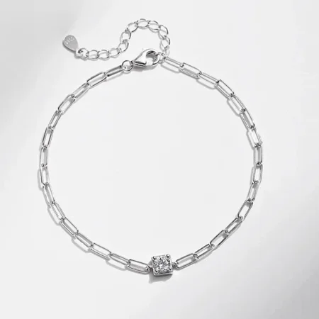 0.5Ct Round Cut Simulated Diamond Paperclip Link Bracelet 14k White Gold Plated