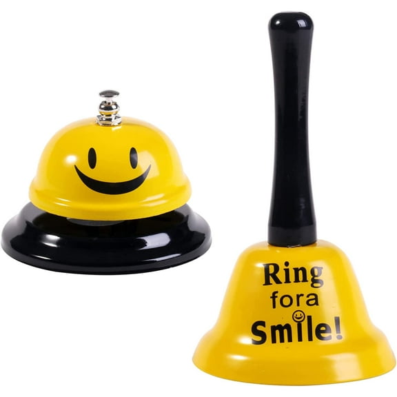 2PCS Smiley Face Pet Bells Kitchen Service Call Bell Wedding Birthday Party Game Desk Ring Bell for Hotel Classroom School Restaurants (Short Tall Bell, 2)