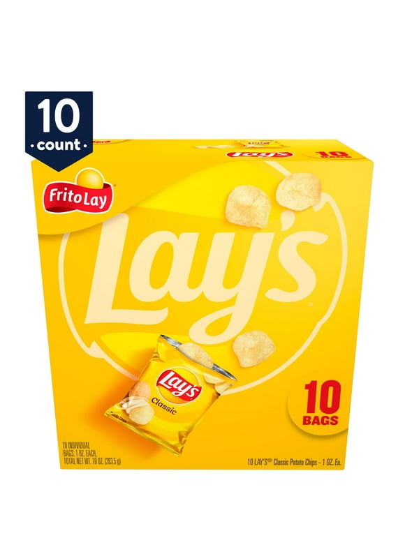 Lay's Classic Potato Snack Chips, 1 oz Bags, 10 Count Multipack