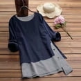 thumbnail image 2 of Womens Blouses, Round Neck Cotton Linen Longline Shirts Casual Elegant Long Sleeve Patchwork Tunic Tops Irregular Hem Vacation Travel Blouse Tshirts with Side Buttons M-5XL, 2 of 5
