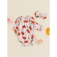 thumbnail image 3 of Suealasg Newborn Infant Girl Autumn Outfits Long Sleeve Crew Neck Flower Print Romper Bodysuit+Headband 3 6 9 12 18 Months Baby Girl Clothes, 3 of 7
