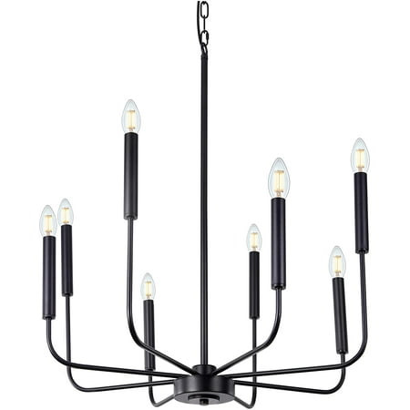 

Matte Black Farmhouse Chandeliers 8-Light Classic Candle Ceiling Hanging Light Fixture Rustic Pendant Lighting for Kitchen Island Dining Room Living Room 26 D