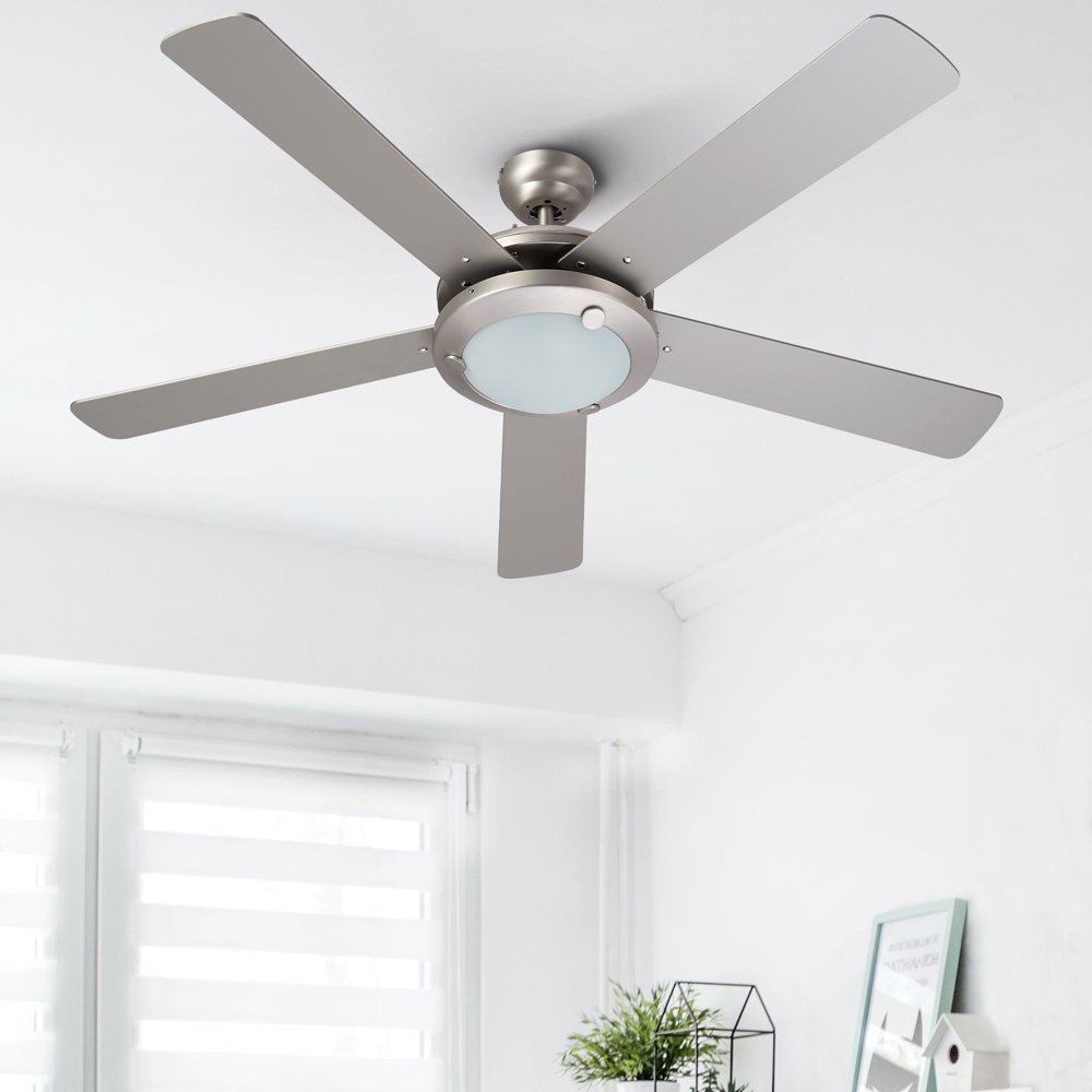 5 Blade 52" Ceiling Fan with LED Light Set, Remote Control, Walnut and