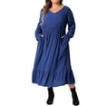 thumbnail image 2 of Vestido largo casual elegante de manga larga con cintura alta y dobladillo con volantes para mujeres de tallas grandes Agnes Orinda con bolsillos 3X azul real, 2 of 6