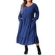 thumbnail image 2 of Vestido largo casual elegante de manga larga con cintura alta y dobladillo con volantes para mujeres de tallas grandes Agnes Orinda con bolsillos 3X azul real, 2 of 6