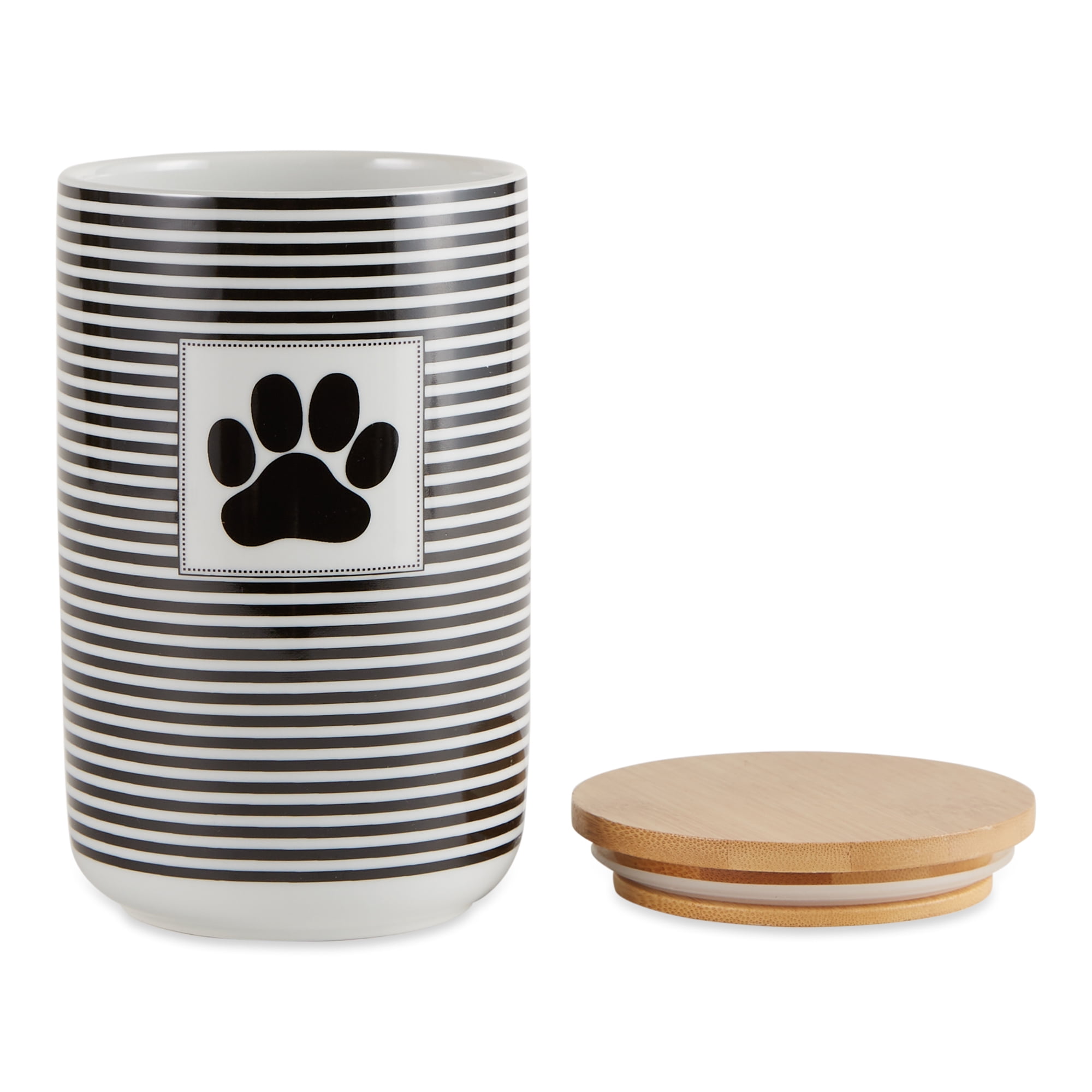 Bone Dry Ceramic Canister Jar for Pet Treats, Dishwasher Safe, 4x6.5", Black Stripe