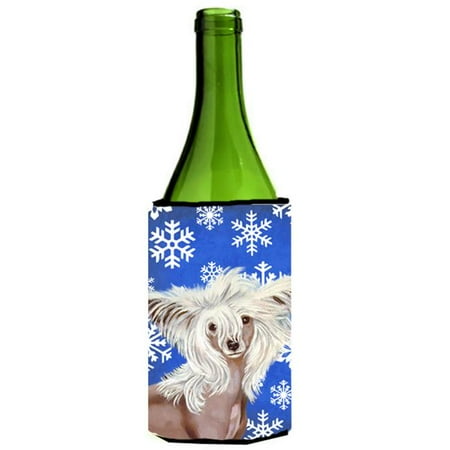 

Chinese Crested Winter Snowflakes Holiday Wine bottle sleeve Hugger - 24 oz.