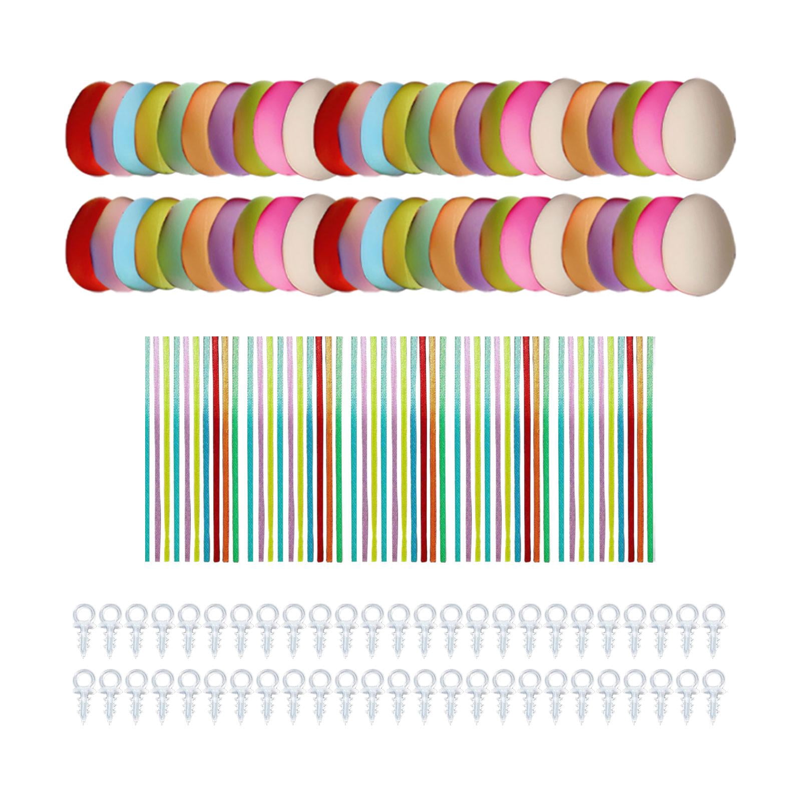 50 Pieces White Easter Eggs Decorating Set with Ribbon Paintable for Holiday Colorful