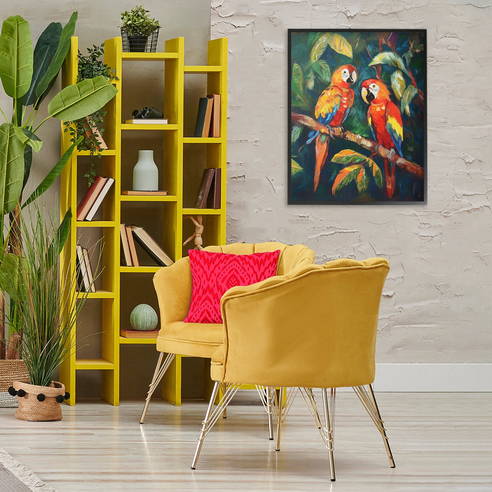 Stupell Industries Parrot Pair on Branch Animals & Insects Painting Black Framed Art Print Wall Art, 24 x 30