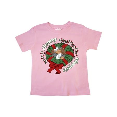 

Inktastic Hoppy Holidays Bunnies in Christmas Wreath with Red Bow Gift Toddler Boy or Toddler Girl T-Shirt