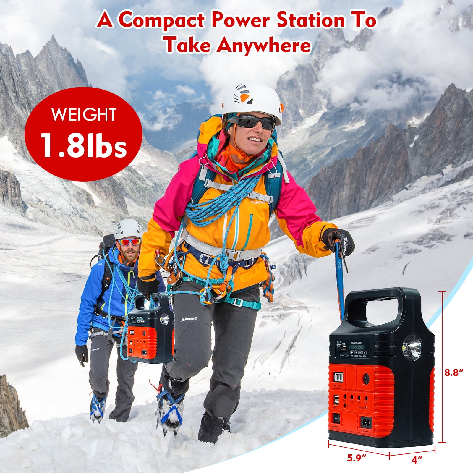 Portable Power Station,Solar Generator with Panels included,LiFePO4 Lithium Battery Pack Small Solar Powered Generator with DC/USB Outlets,LED Flashlight for Home Use,Outdoor Camping Quiet(Red)