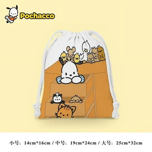 Pochacco Drawstring Pocket Storage Bag Cute Sanrio Cartoon Print Waterproof Ladies Girl Portable Folding Bag Drawstring Bag Gift