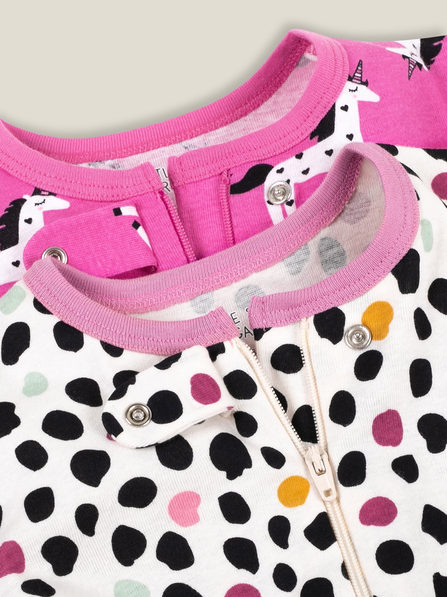 Little Star Organic Baby & Toddler Girl 2 Pk Footed Full Zip Snug Fit Pajamas, Size 9 Months - 5T