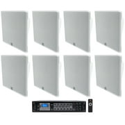 8) JBL SLP14/T-WH Low-Profile On Wall Mount White 4" 70v Commercial Speakers+Amp