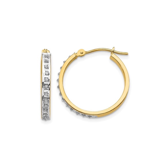 Gem & Harmony 14K Yellow Gold Accent Diamond Round Hoop Earrings i(3/4 inch) for Women