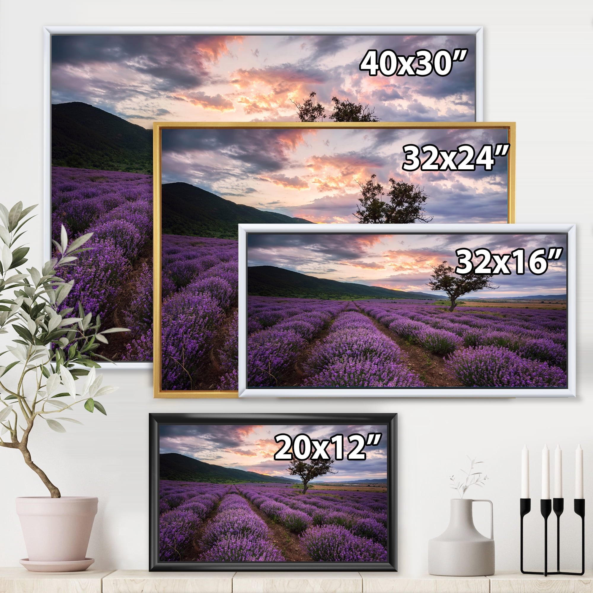 Designart 'Lavender Field At Sunrise III' Farmhouse Framed Canvas Wall Art Print