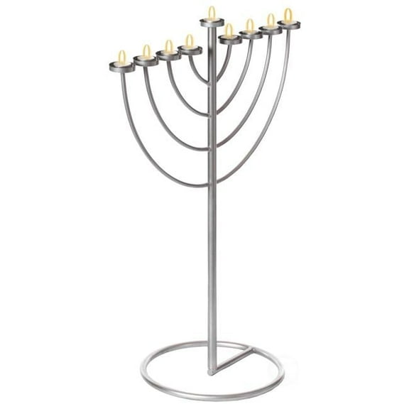 35.75 x 13.75 x 26 in. Modern 9 Branch Lighting Thin Pipe Hanukkah Menorah, Silver - Metal - Medium